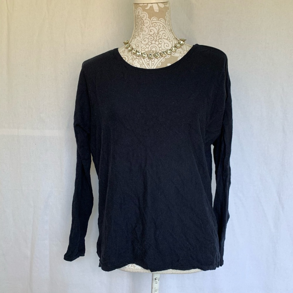 Ann Taylor // Faux Leather Stripe Navy Sweater Medium ap2
